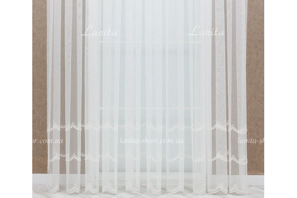 Готовый тюль фатин с бусинами Linari молочный 2,50м/5,0м