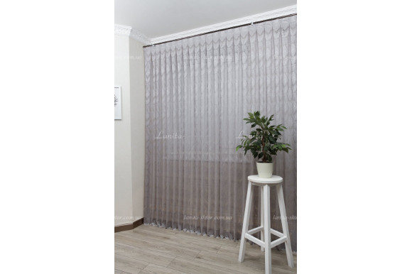 Готовый тюль жаккард Simone 7433 серый 2,50м/6,0м Готовый тюль жаккард Simone 7433 серый 2,50м/6,0м