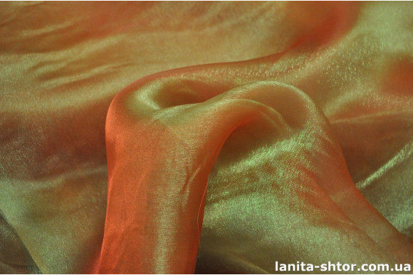 Органза манка хамелеон зелено-червона КТ-16 D