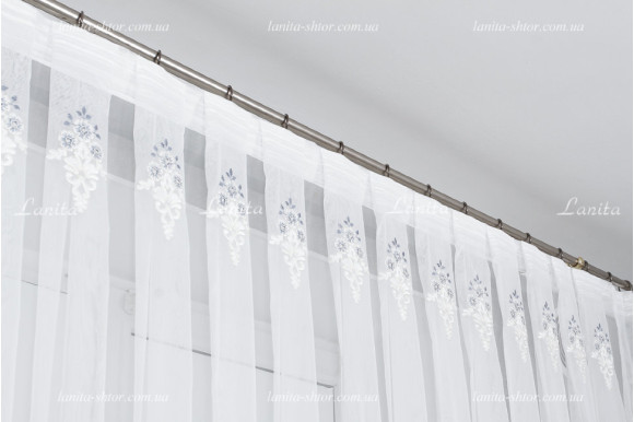 Готовый тюль фатин Azzaro 6038 голубой 2,51м/5,90м