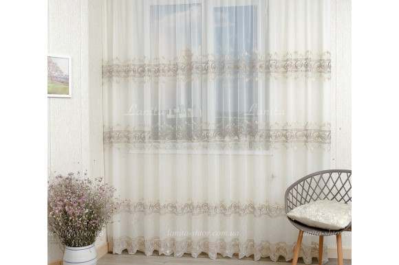 Готовий тюль мікросітка льон Ajoure GT-8084 2,50м/4,0м