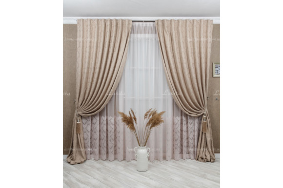 Готові штори мікровелюр Verino 7417 беж 3,08м/2*2,0м