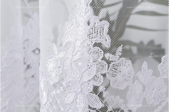 Тюль грек фатин з вишивкою Almond TFV-8186