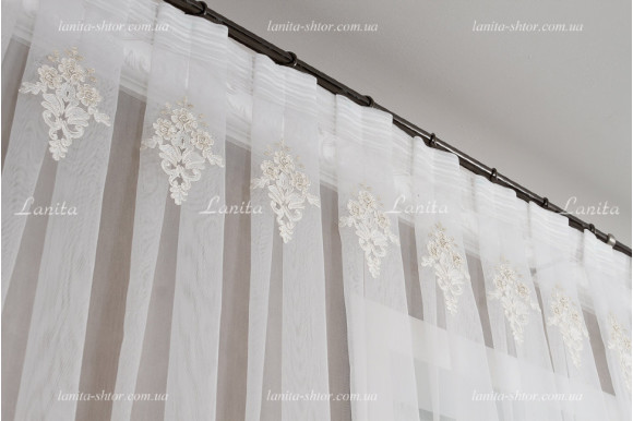 Готовый тюль фатин Azzaro 6037 беж 2,51м/5,90м