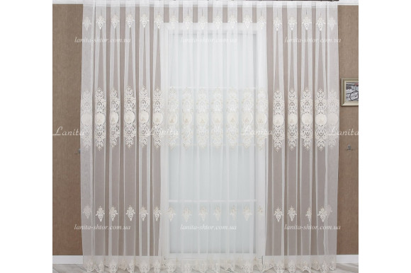 Готовый тюль фатин Azzaro 6037 беж 2,51м/5,90м