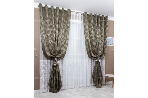Готові штори жаккард Calvin хакі 2,65м/2*2,0м