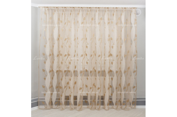 Тюль органза Mexx листок золотисто-бежевий 2,51м/6,0м