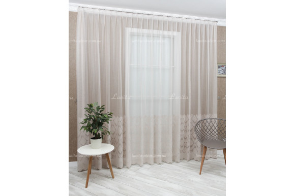 Готовый тюль жаккард Simone 7441 бежевый купон 2,50м/5,0м Готовый тюль жаккард Simone 7441 бежевый купон 2,50м/5,0м